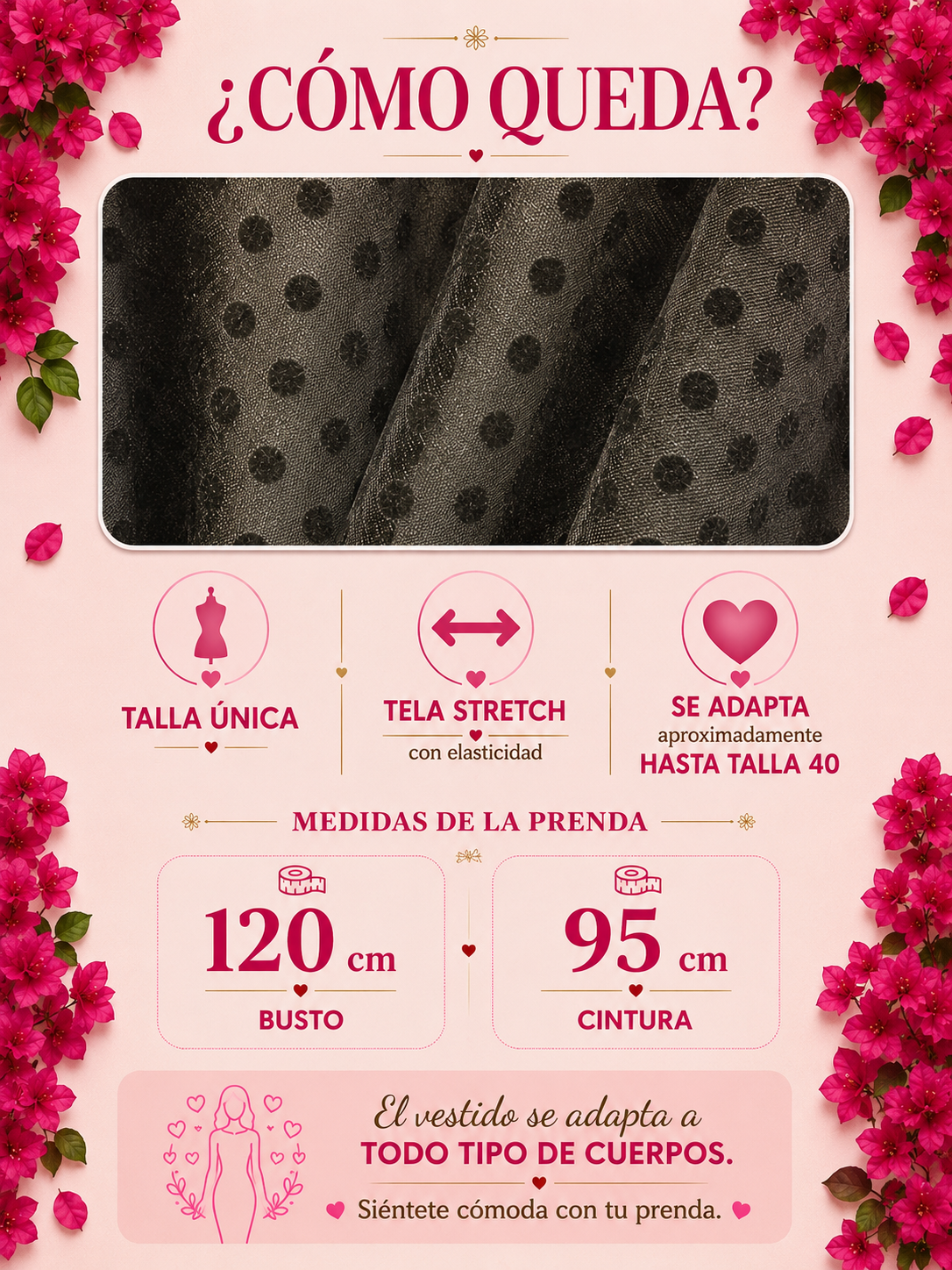 Vestido bugambilia negro puntos
