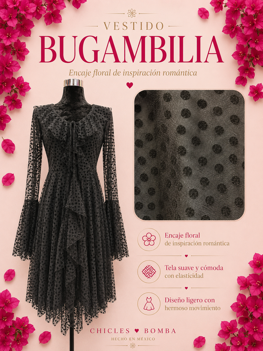 Vestido bugambilia negro puntos