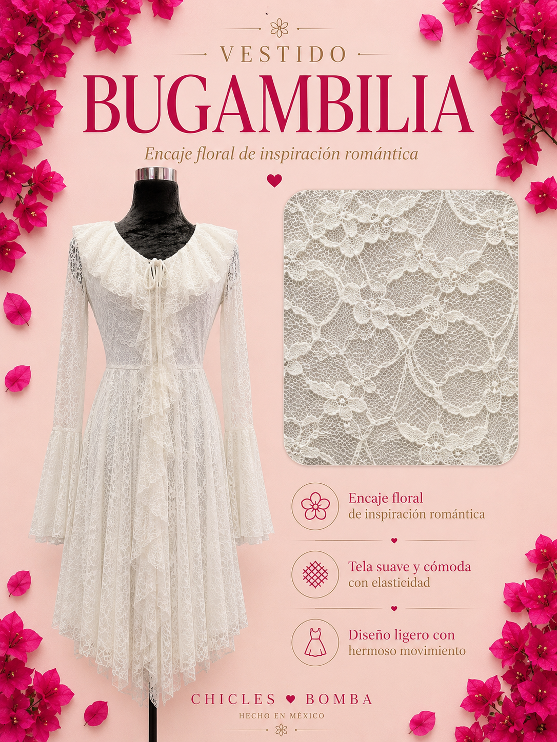 Vestido bugambilia blanco