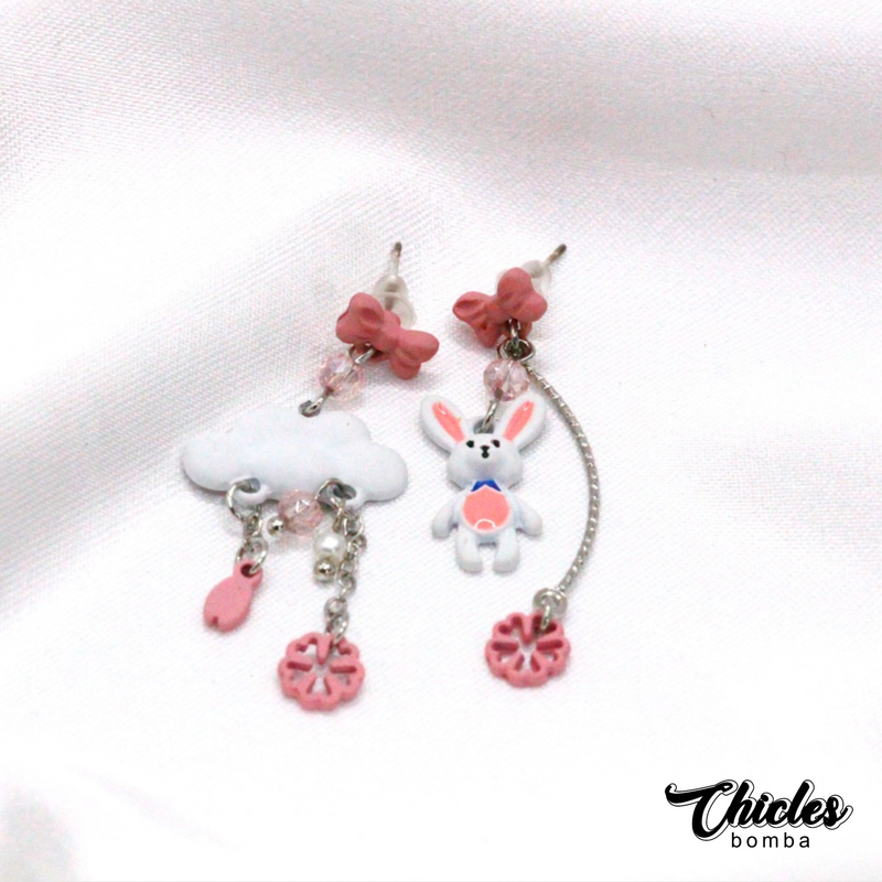 Aretes Conejo Nube Rosas