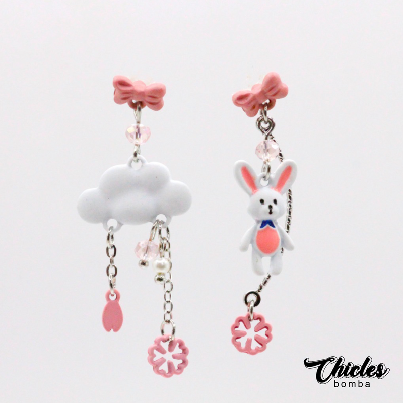 Aretes Conejo Nube Rosas