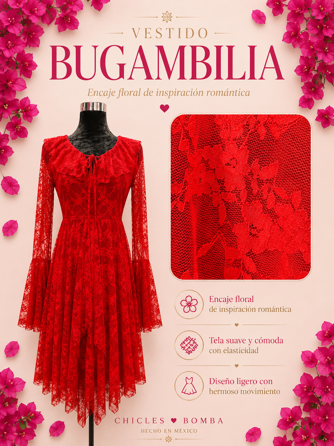 Vestido bugambilia rojo