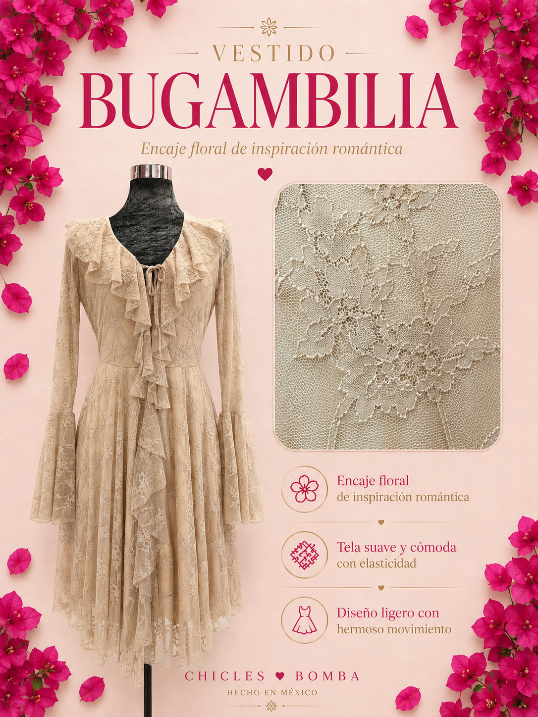 Vestido bugambilia beige