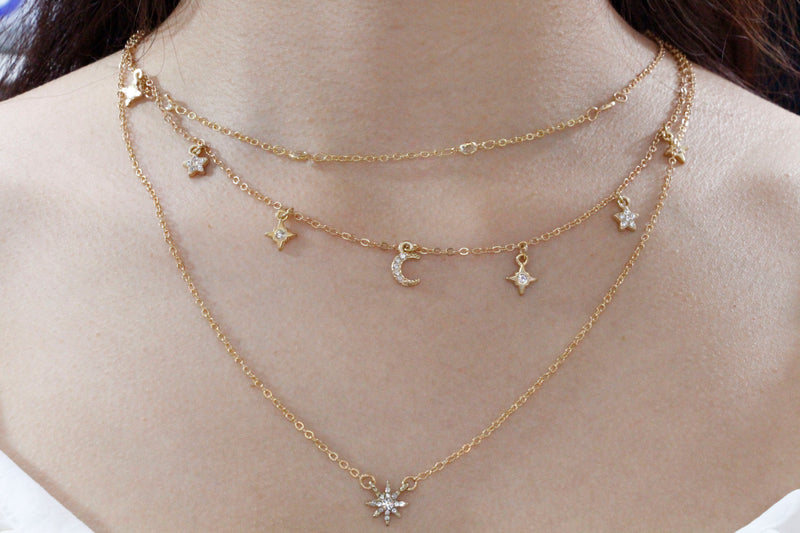 Collar Triple Luna y Estrellas