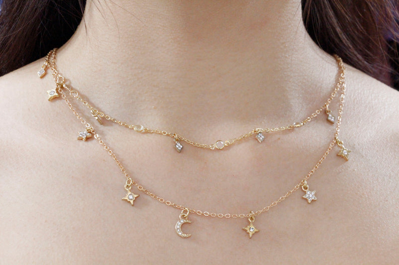 Collar Doble Luna Y Estrellas