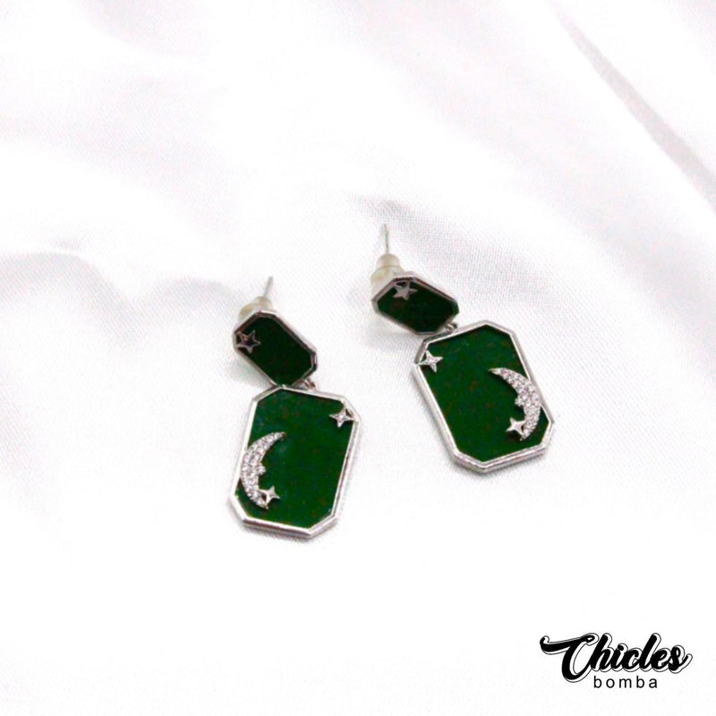 Aretes Verde Con Luna