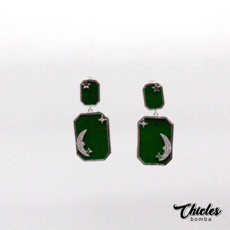 Aretes Verde Con Luna