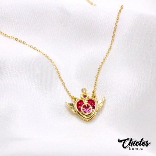 Collar Corazón Fucsia Con Alas