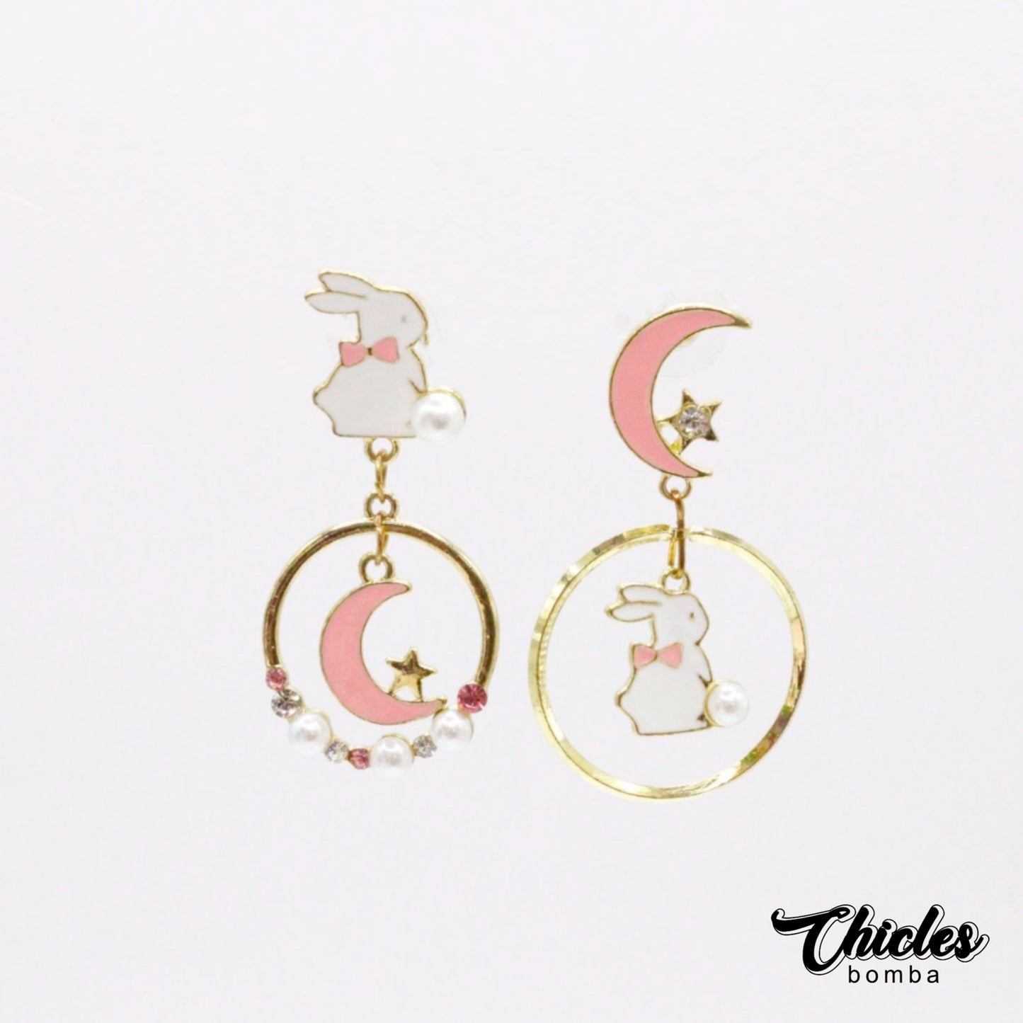 Aretes Asimétrico Conejo y Luna