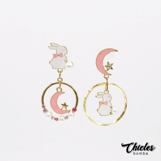Aretes Asimétrico Conejo y Luna